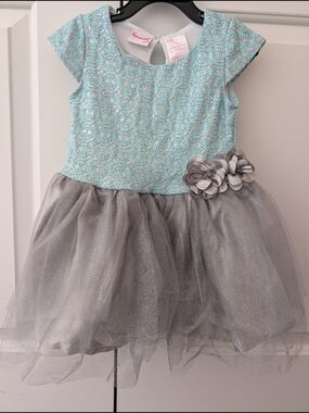 2/$50 Nannette Girl Sparkly Tulle Dress 3T Blue Silver Lace Party